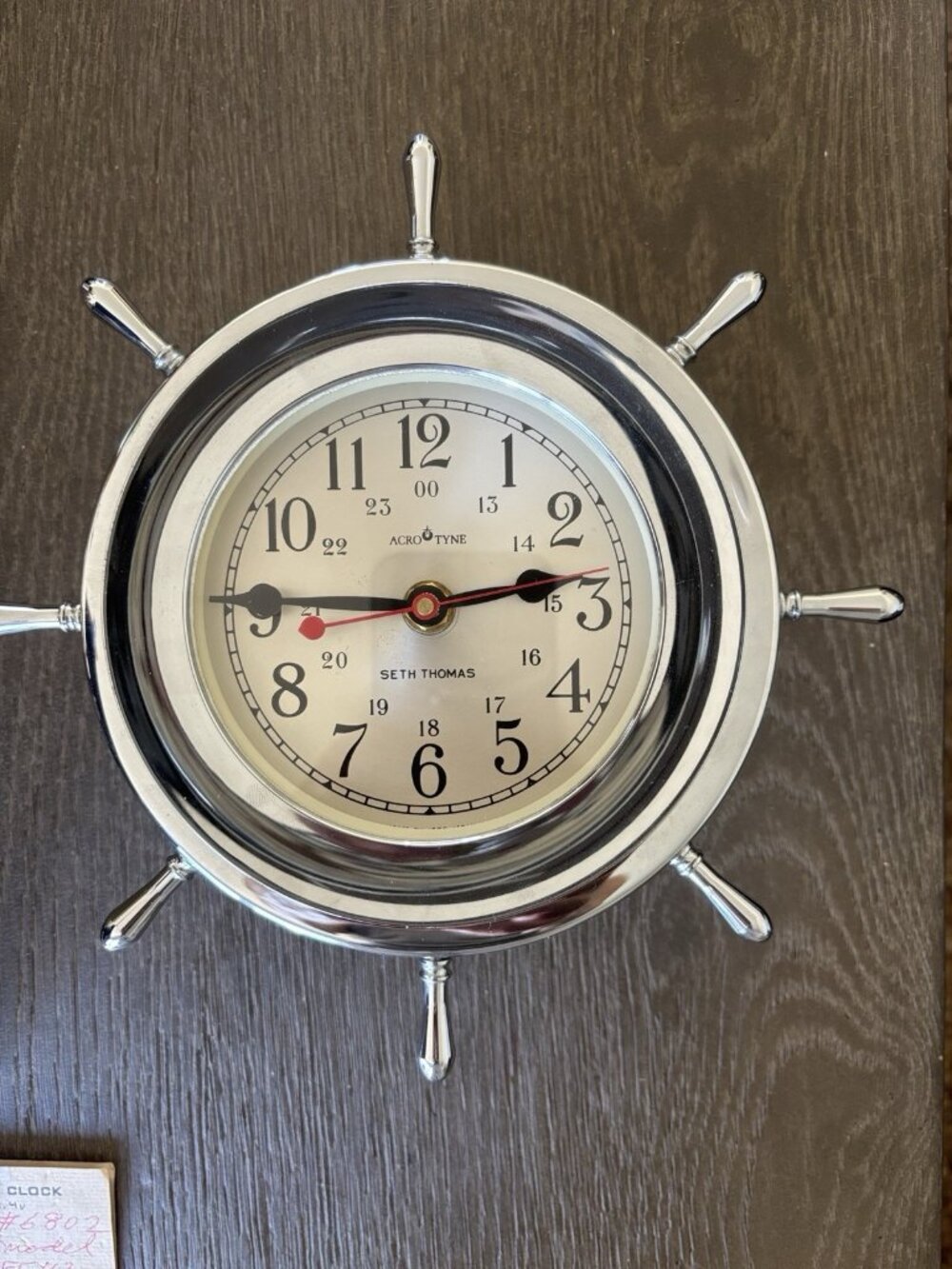Seth Thomas Helmsman Ship’s Wheel Clock Wall Mount E543-003 Acrotyne Working